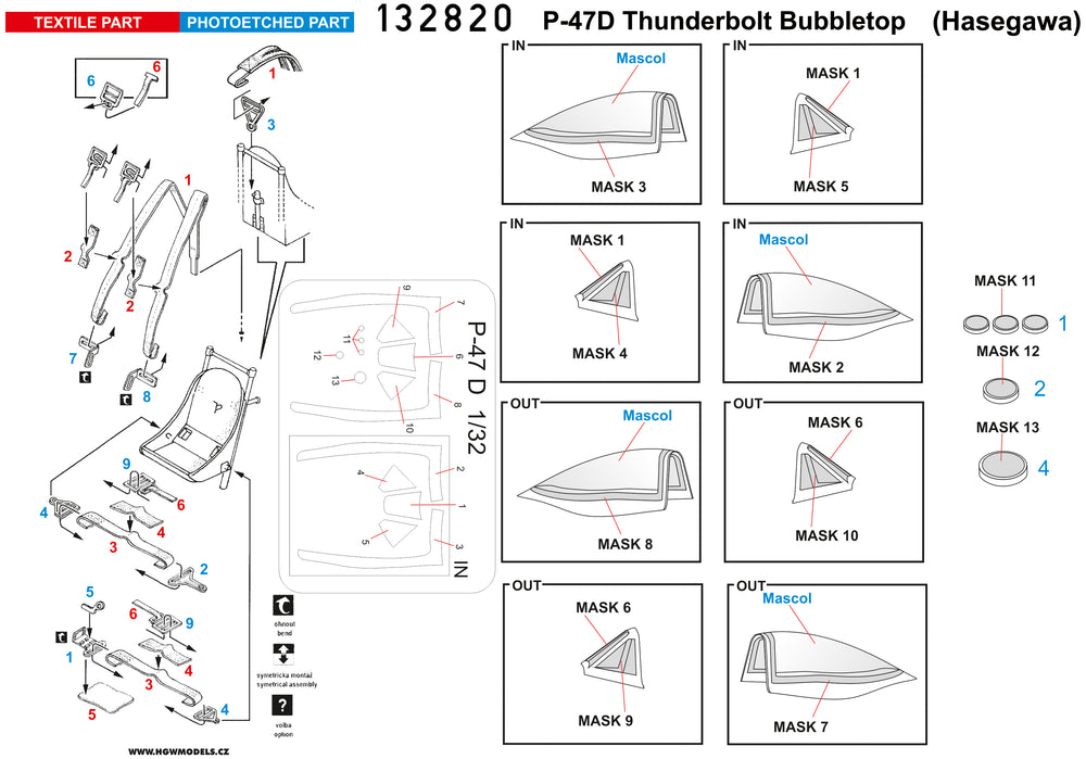 HGW 132820 P-47D Bubbletop Seatbelts & Masks 1:32
