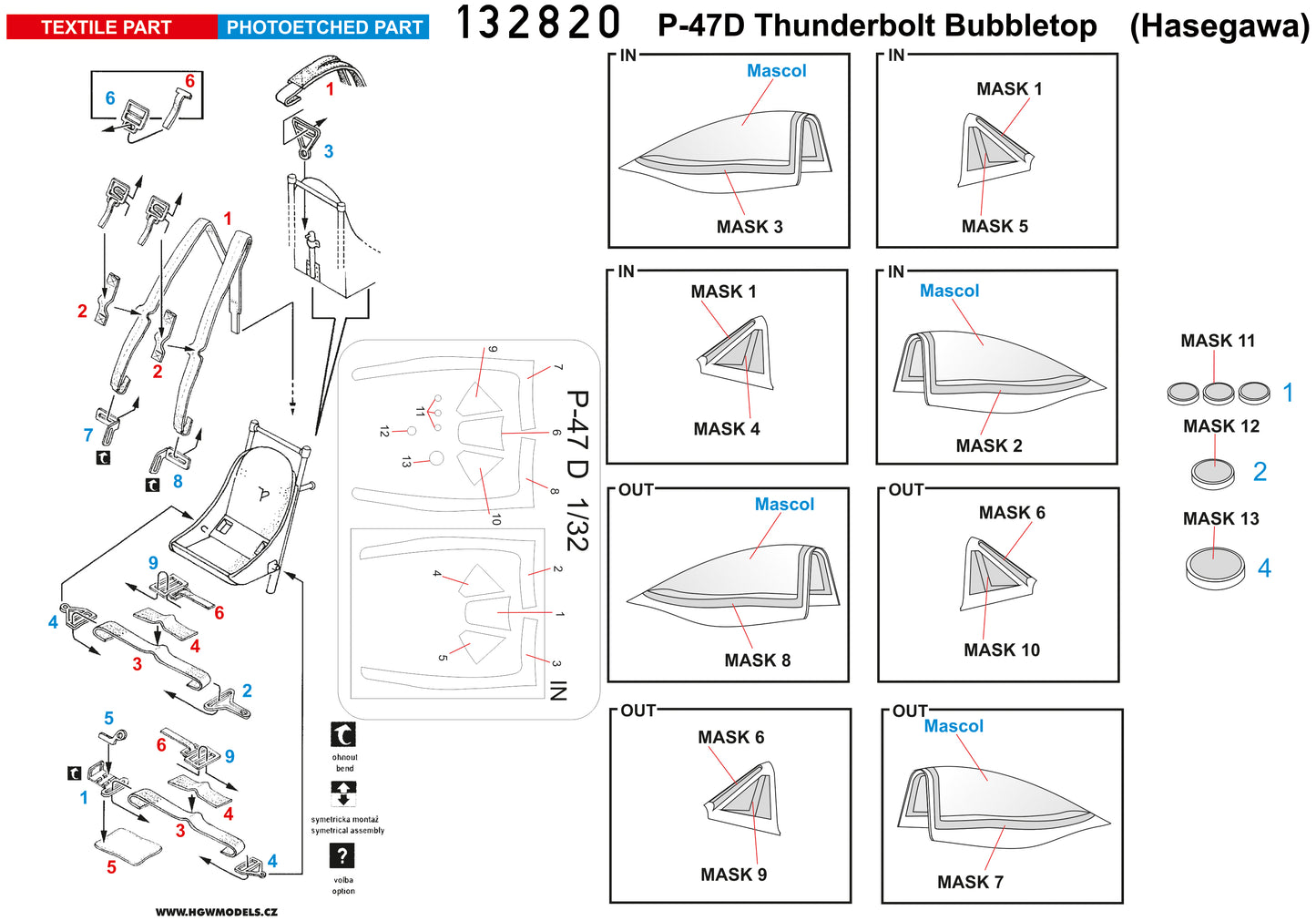 HGW 132820 P-47D Bubbletop Seatbelts & Masks 1:32