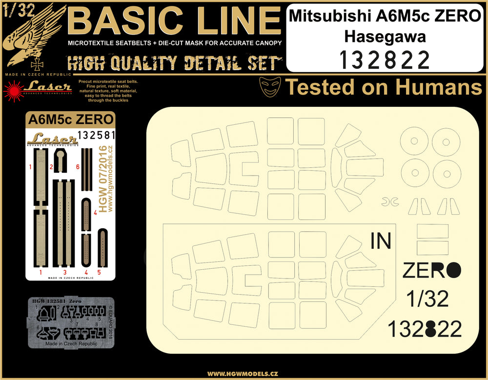 HGW HGW132822 1:32 Mitsubishi A6M5c Zero BASIC LINE: seatbelts + masks