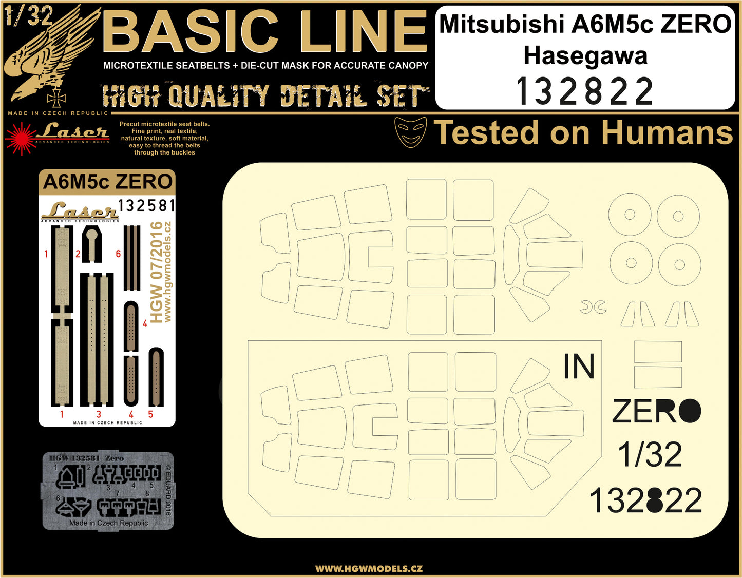 HGW HGW132822 1:32 Mitsubishi A6M5c Zero BASIC LINE: seatbelts + masks