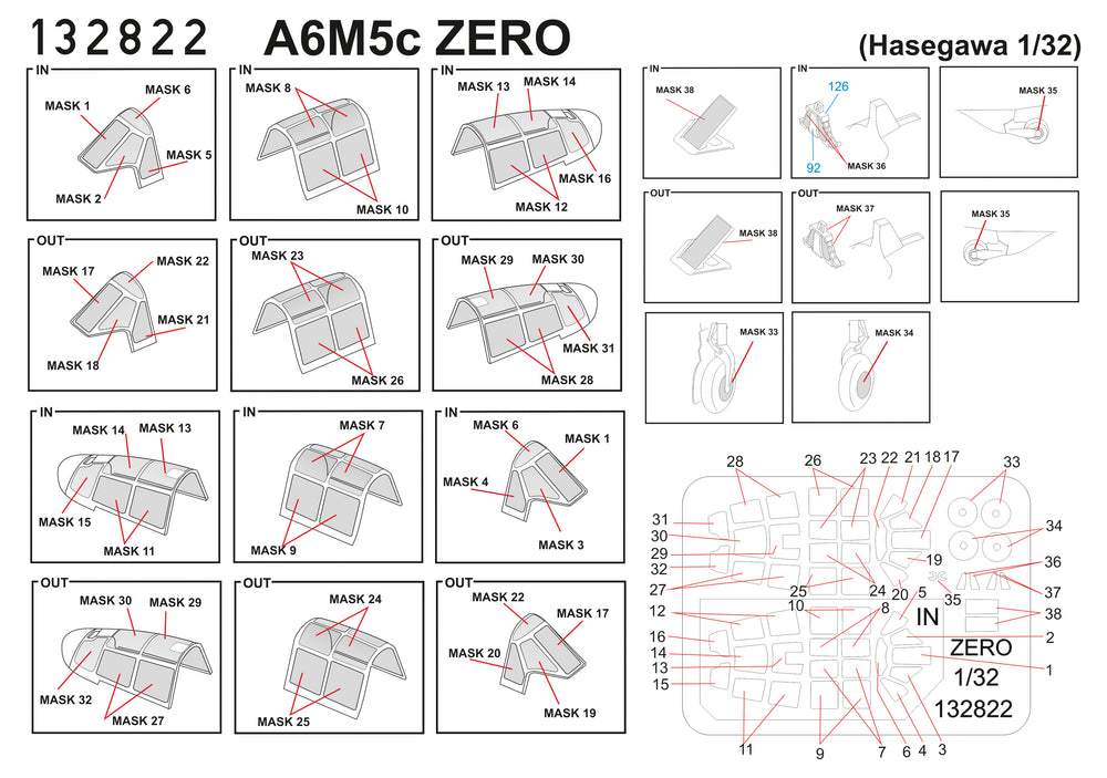 HGW HGW132822 1:32 Mitsubishi A6M5c Zero BASIC LINE: seatbelts + masks