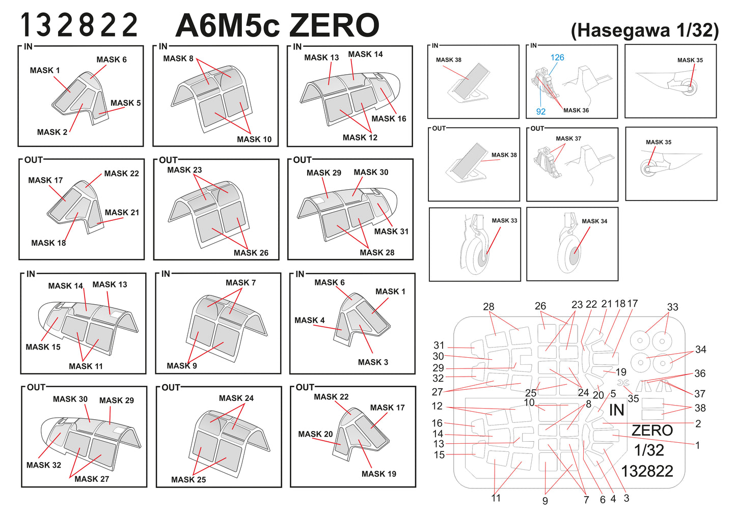 HGW HGW132822 1:32 Mitsubishi A6M5c Zero BASIC LINE: seatbelts + masks