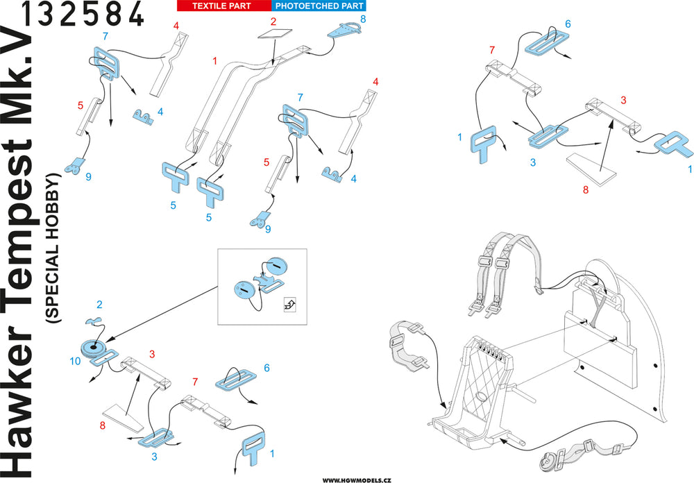 HGW HGW132823 1:32 Hawker Tempest Mk.V BASIC LINE: seatbelts + masks