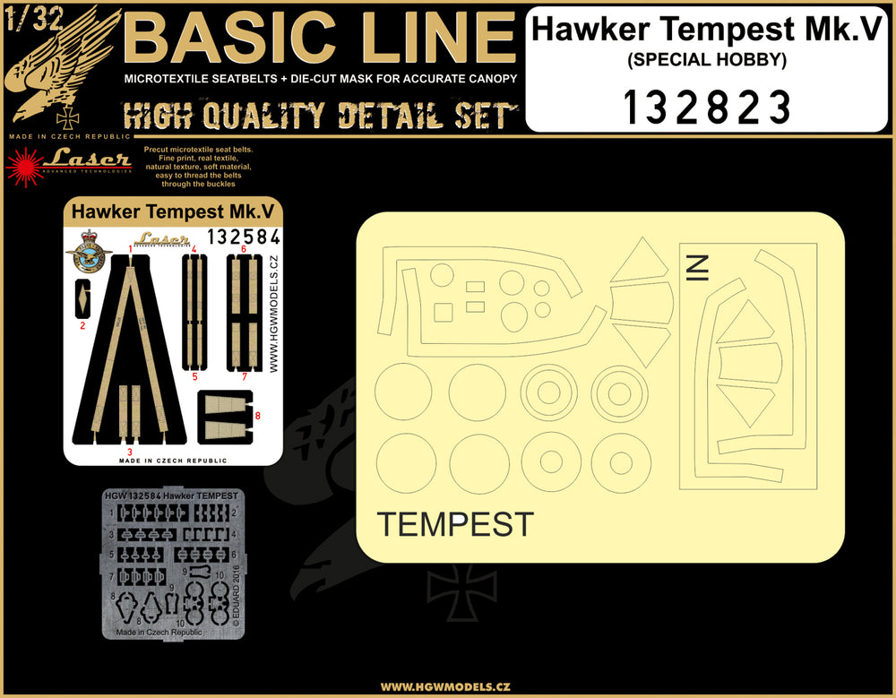 HGW HGW132823 1:32 Hawker Tempest Mk.V BASIC LINE: seatbelts + masks