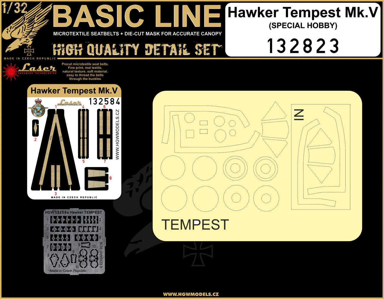 HGW HGW132823 1:32 Hawker Tempest Mk.V BASIC LINE: seatbelts + masks