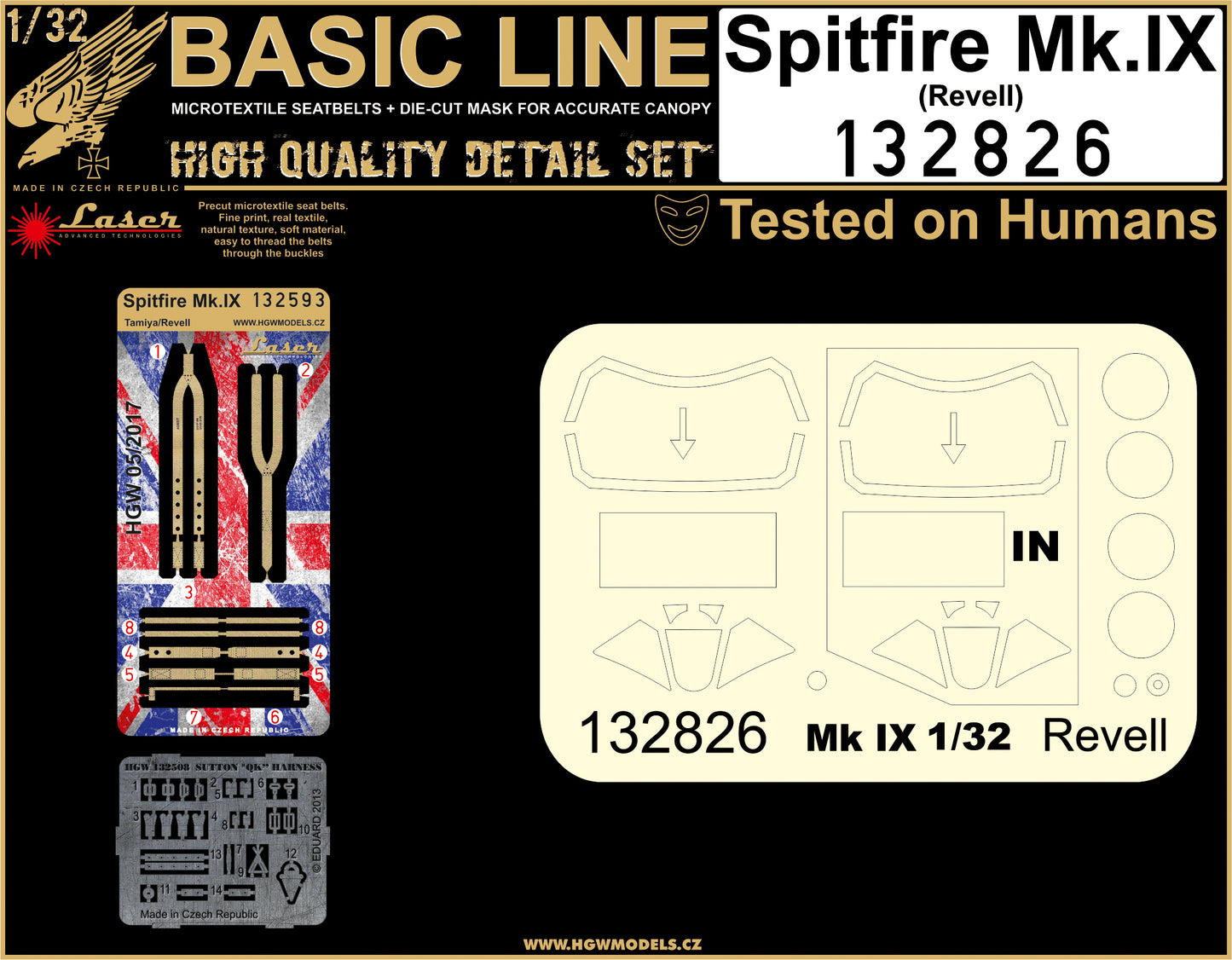 HGW HGW132826 1:32 Supermarine Spitfire Mk.IXC seatbelts + masks Basic Line set