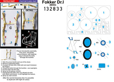HGW HGW132833 1:32 Fokker Dr.I Triplane BASIC LINE: seatbelts + masks
