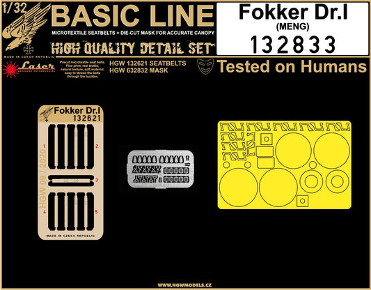 HGW HGW132833 1:32 Fokker Dr.I Triplane BASIC LINE: seatbelts + masks