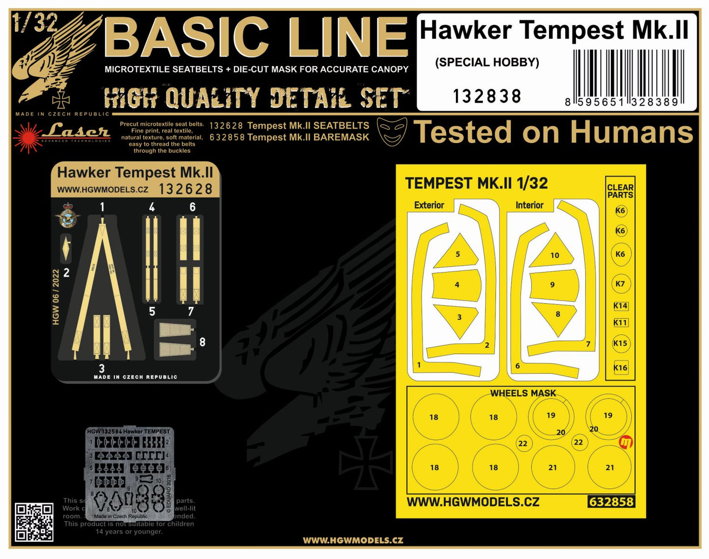 HGW HGW132838 1:48 Hawker TEMPEST Mk.II BASIC LINE: seatbelts + masks