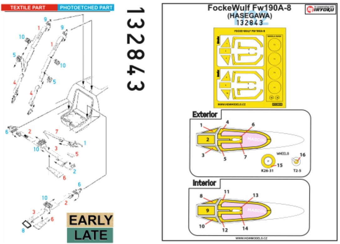 HGW HGW132843 1:32 Focke-Wulf Fw-190A/F-8 BASIC LINE: seatbelts + masks