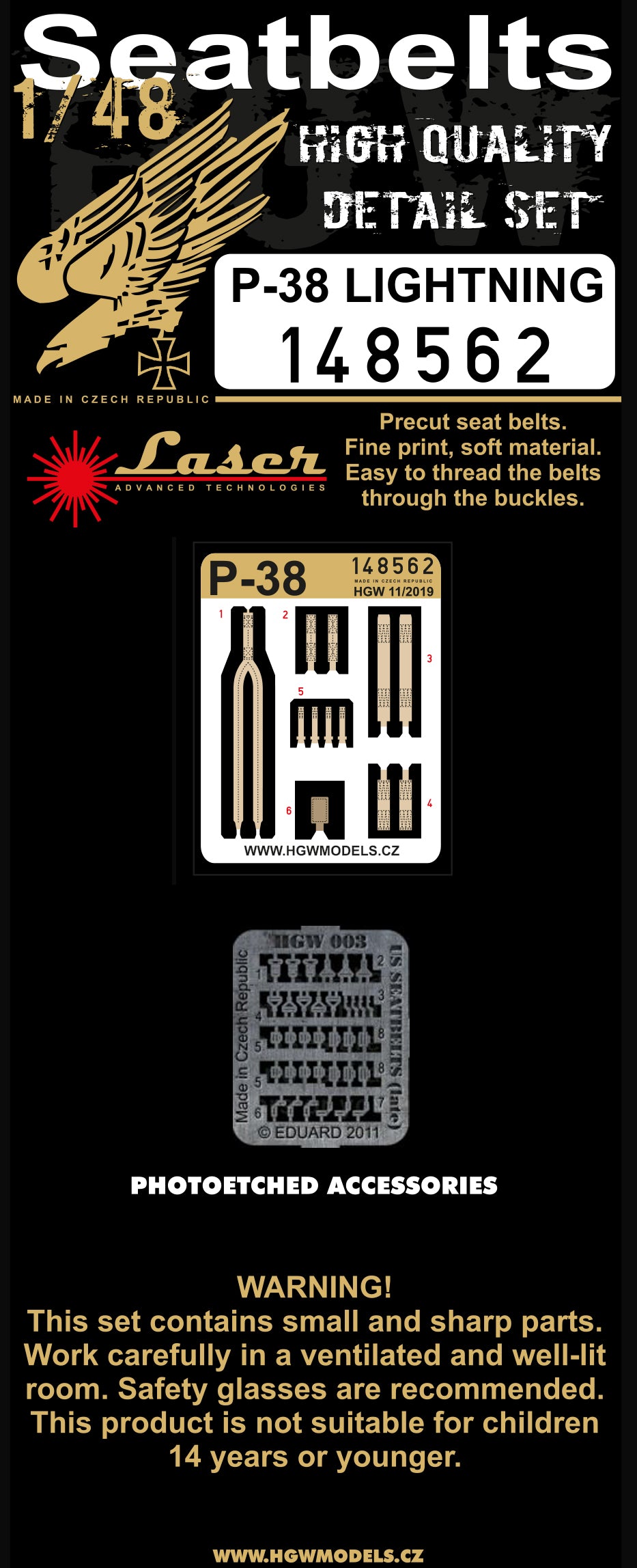 HGW HGW148562 1:48 Lockheed P-38F/G Lightning pre-cut