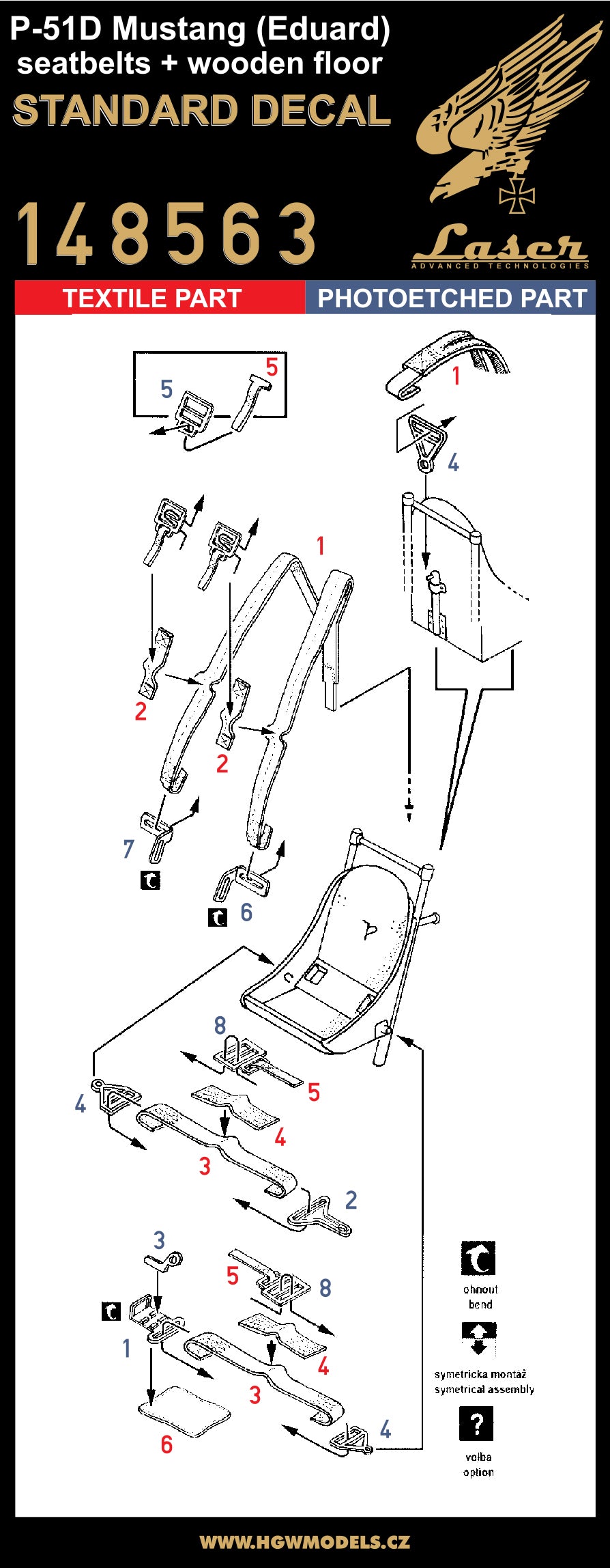 HGW HGW148563 1:48 North-American P-51D-5 Mustang seatbelts + wooden floor