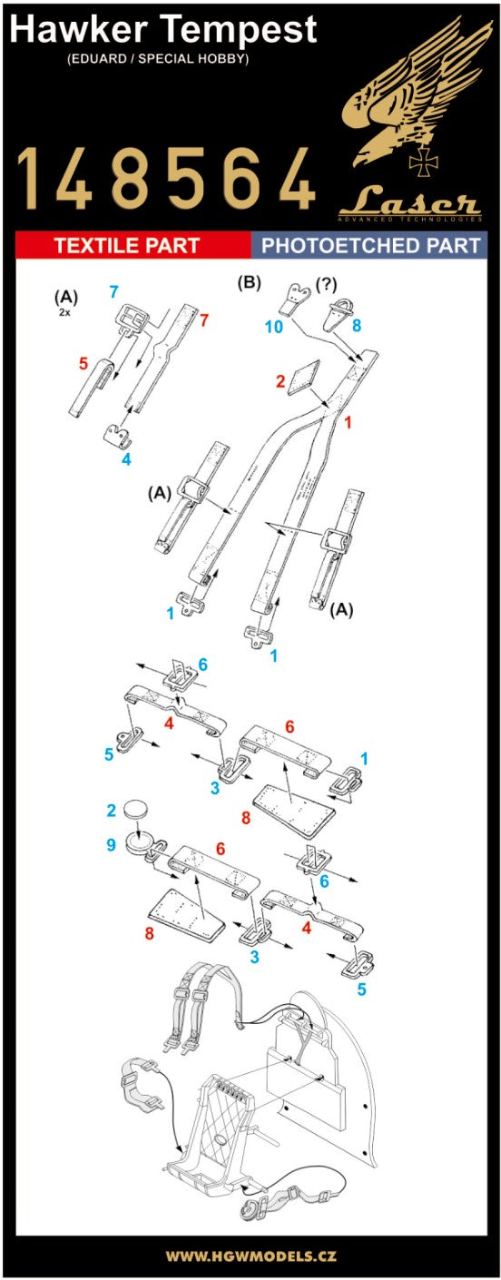 HGW HGW148564 1:48 Hawker Tempest pre-cut Seatbelts