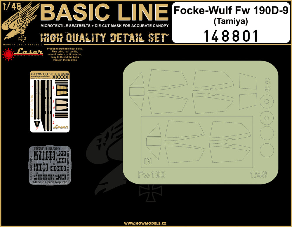 HGW 148801 Fw-190D-9 Seatbelts & Canopy Masks 1:48