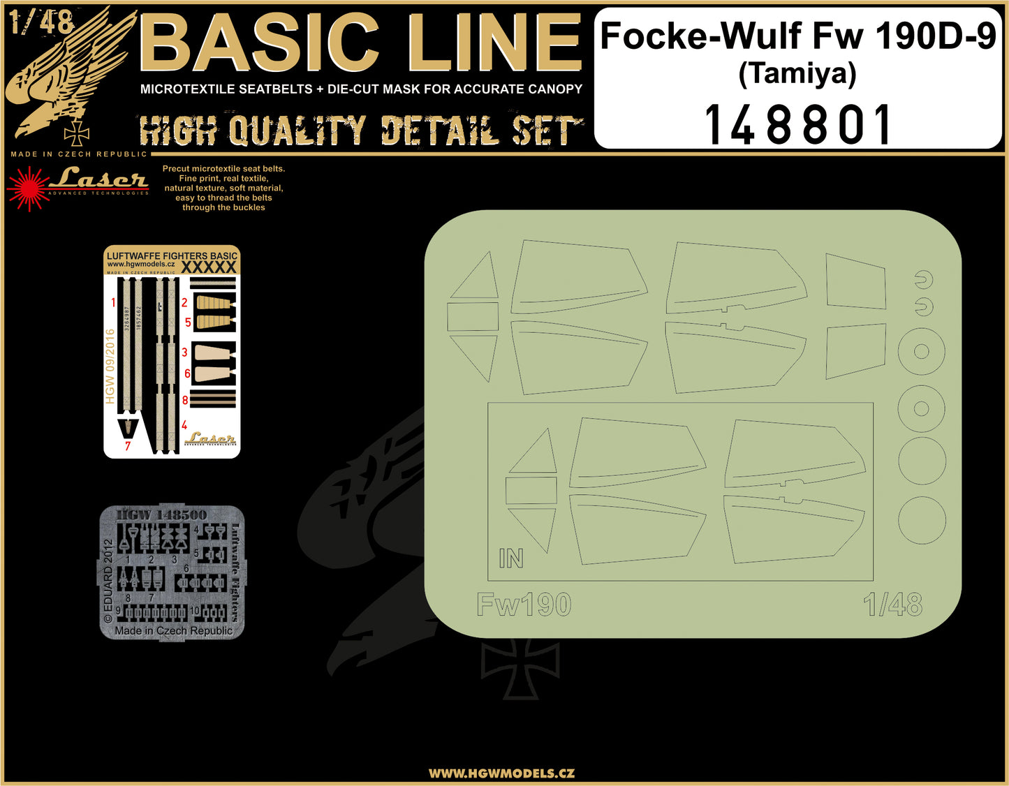 HGW 148801 Fw-190D-9 Seatbelts & Canopy Masks 1:48