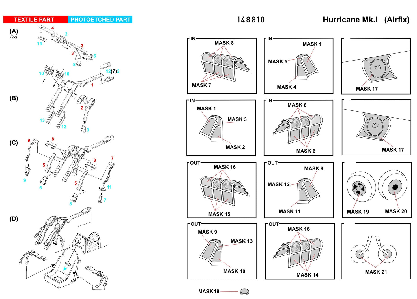 HGW HGW148810 1:48 Hawker Hurricane Mk.I BASIC LINE: seatbelts + masks