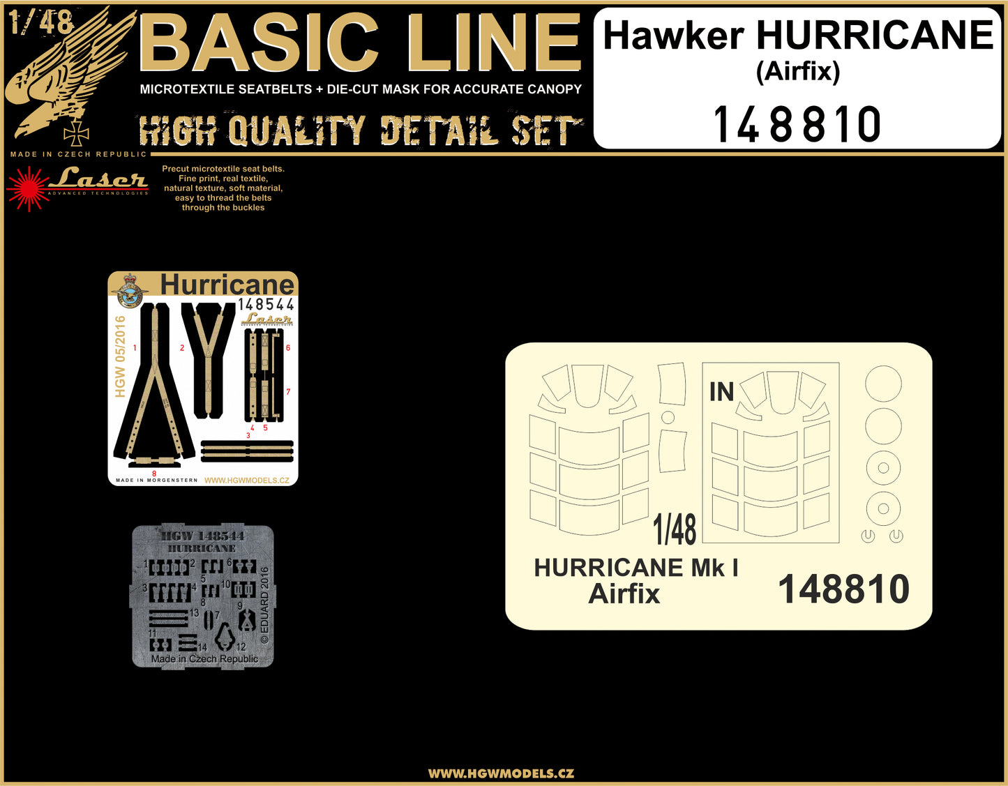 HGW HGW148810 1:48 Hawker Hurricane Mk.I BASIC LINE: seatbelts + masks