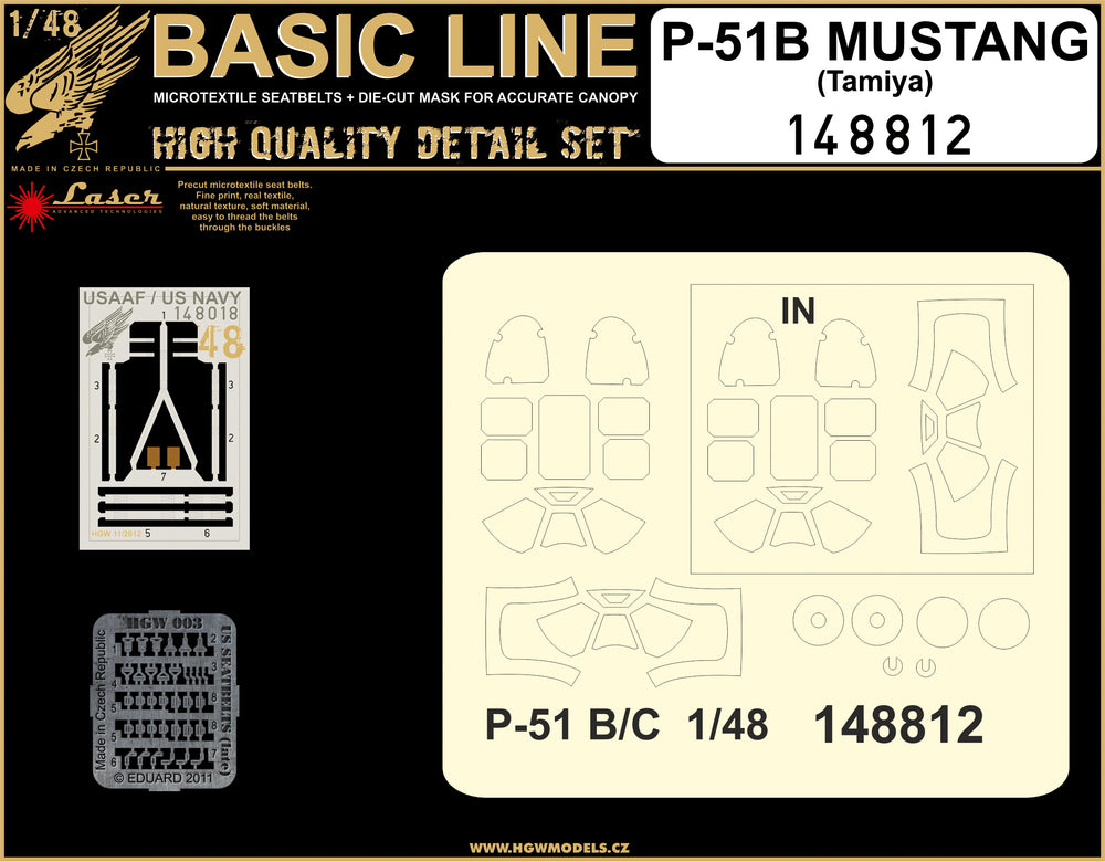 HGW HGW148812 1:48 P-51B/P-51C Mustang BASIC LINE: seatbelts + masks
