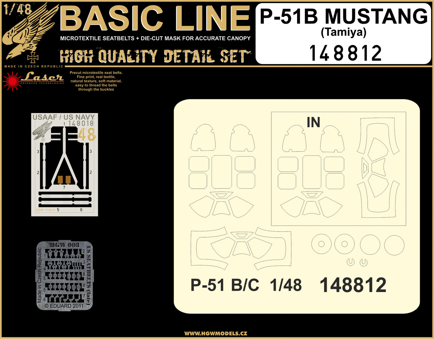 HGW HGW148812 1:48 P-51B/P-51C Mustang BASIC LINE: seatbelts + masks