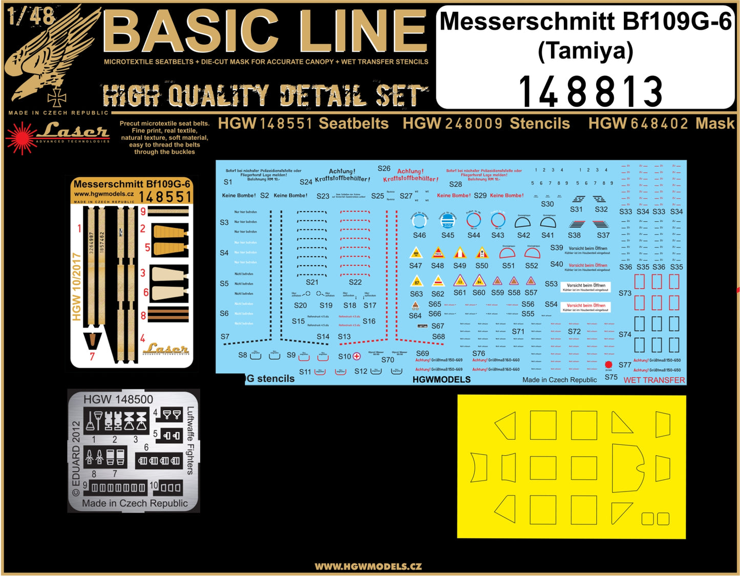 HGW 148813 Bf-109G-6 Seatbelts, Masks & Stencils 1:48