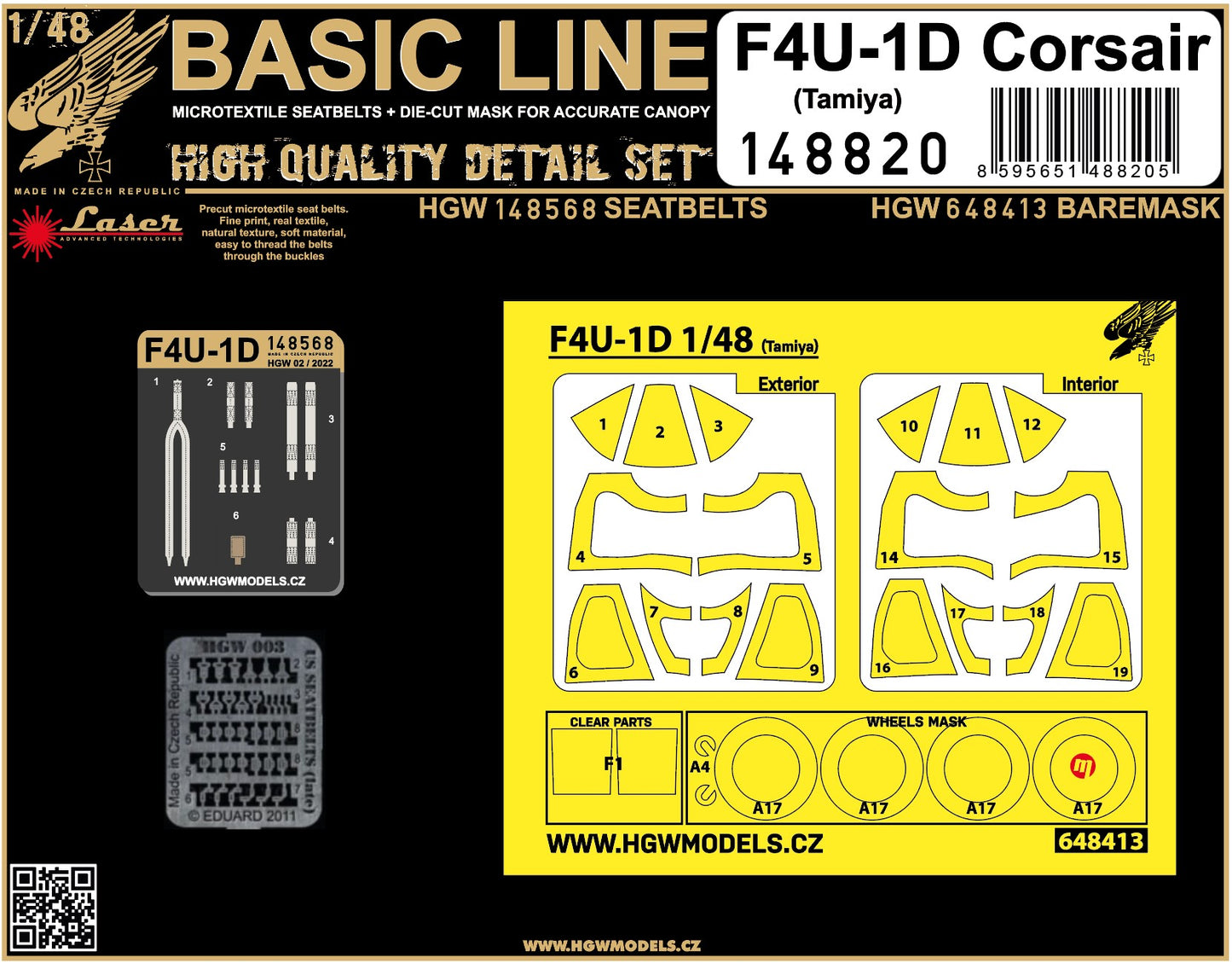 HGW 148820 Vought F4U-1D Corsair Seatbelts & Masks 1:48