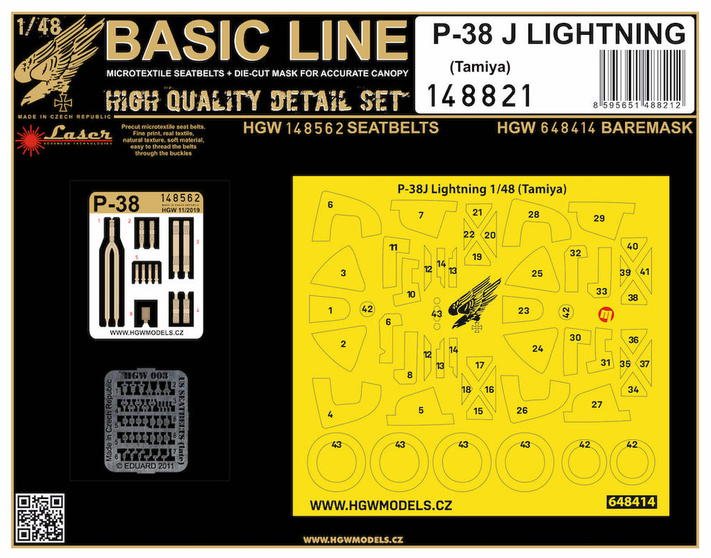 HGW 148821 Lockheed P-38J Lightning Seatbelts & Masks 1:48