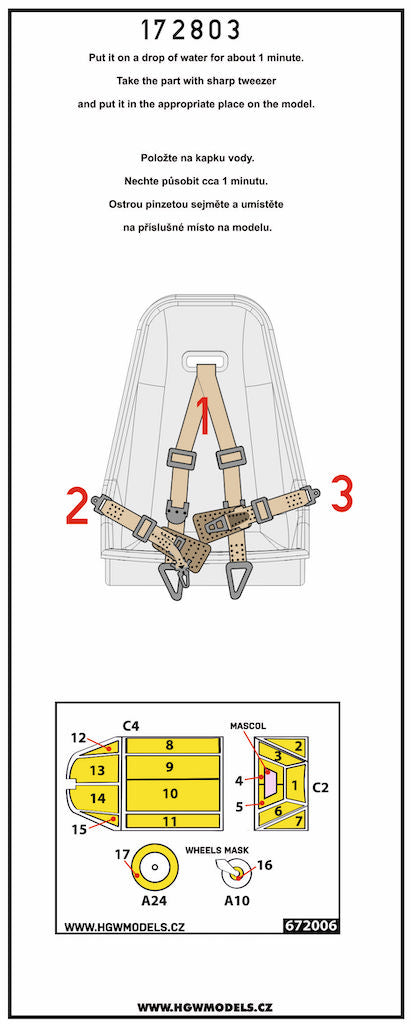HGW HGW172803 1:72 Messerschmitt Bf-109E-3 BASIC LINE: seatbelts + masks