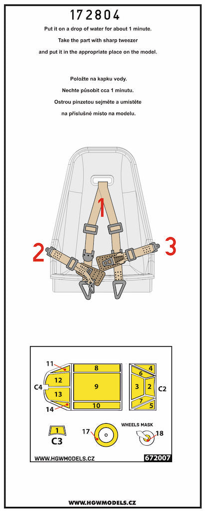 HGW HGW172804 1:72 Messerschmitt Bf-109E-4/7 BASIC LINE: seatbelts + masks