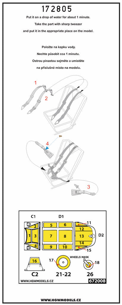 HGW HGW172805 1:72 Messerschmitt Bf-109G-6 BASIC LINE: seatbelts + masks