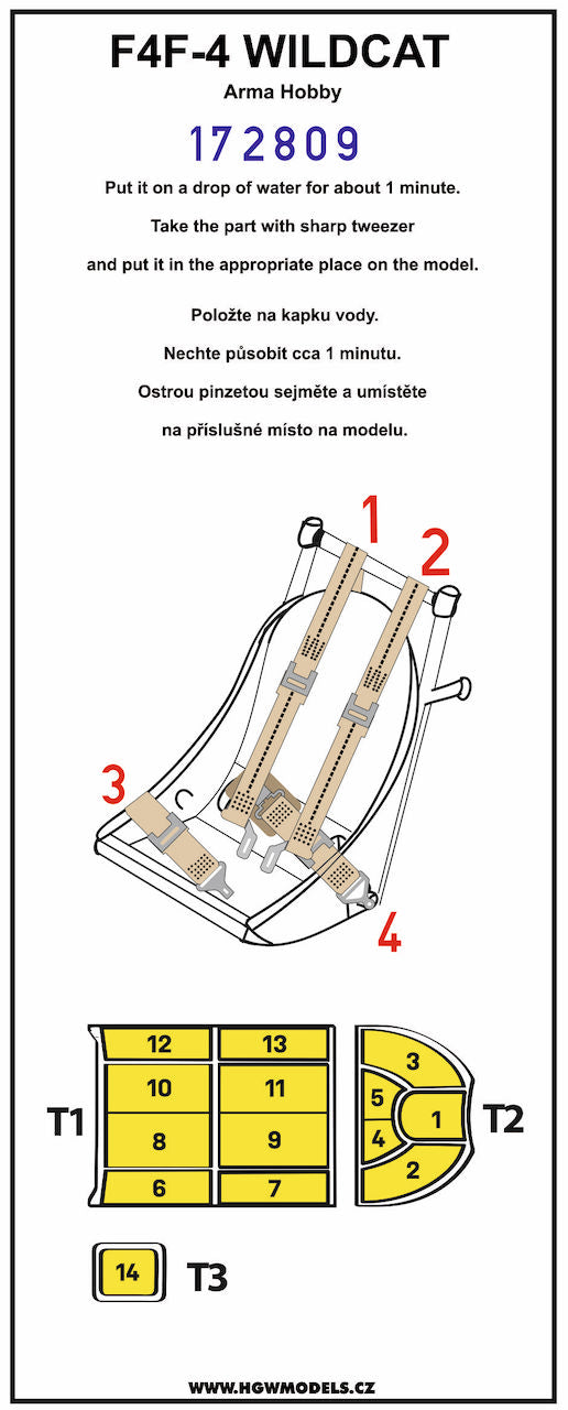 HGW HGW172809 1:72 Grumman F4F-4 Wildcat BASIC LINE: seatbelts + masks