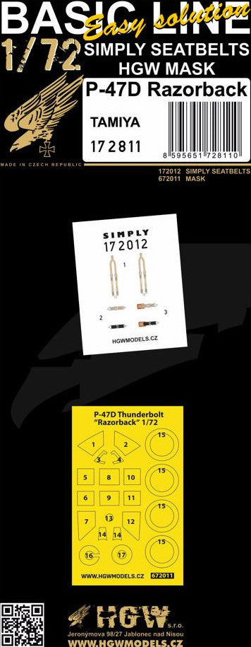 HGW 172811 P-47D Razorback Seatbelts & Masks 1:72