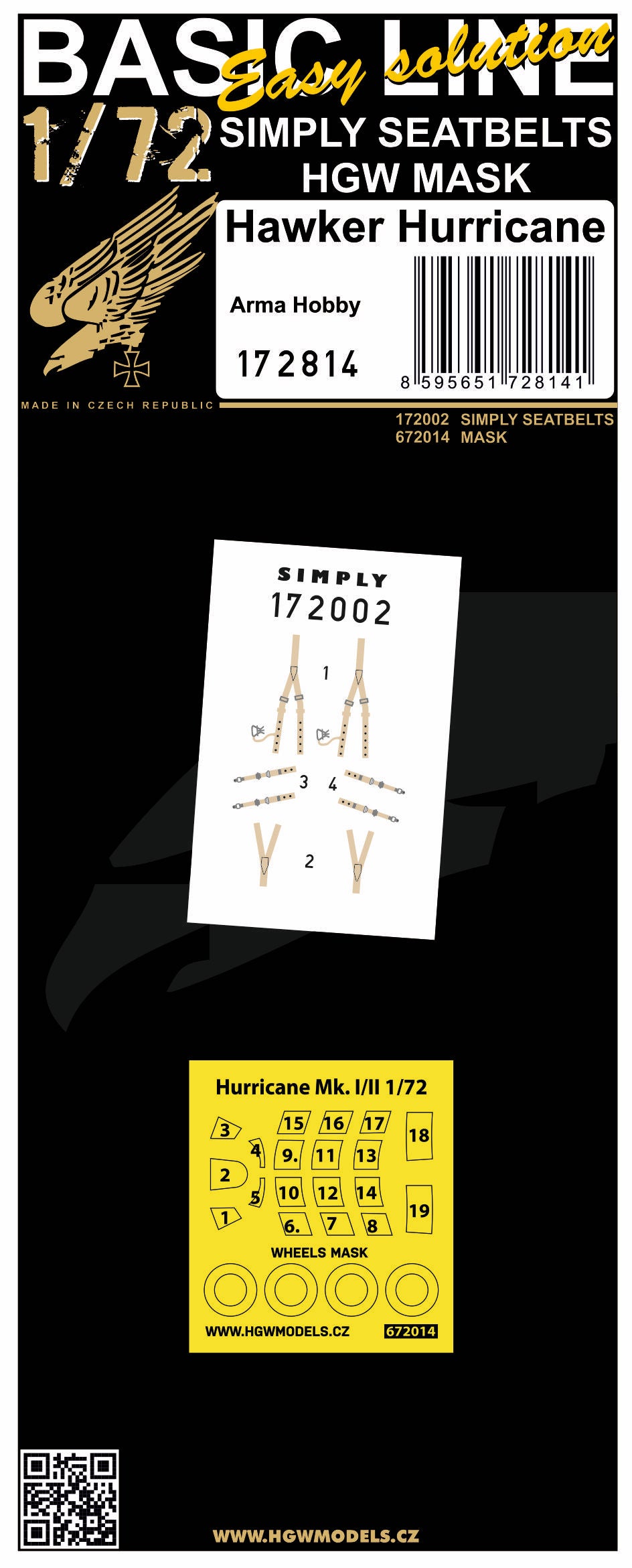 HGW HGW172814 1:72 Hawker Hurricane Mk.I/Mk.II BASIC LINE: seatbelts + masks