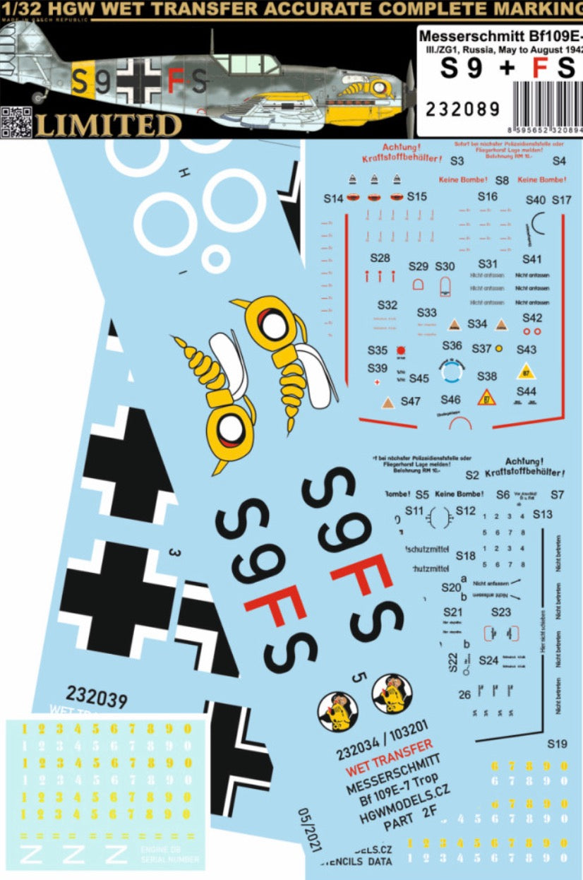 HGW HGW232089 1:32 Messerschmitt Bf-109E-7 S9+FS