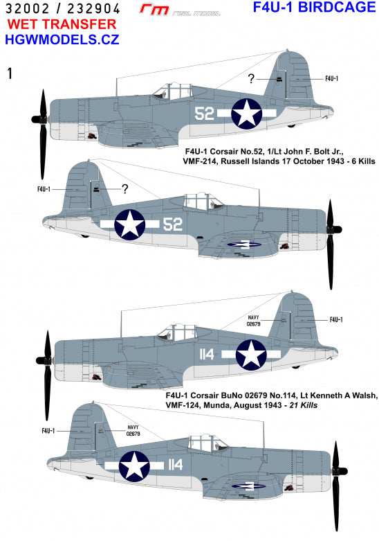 HGW HGW232904 1:32 Vought F4U-1A Corsair Aces Birdcage