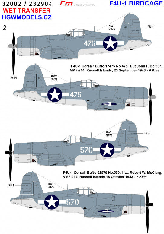 HGW HGW232904 1:32 Vought F4U-1A Corsair Aces Birdcage