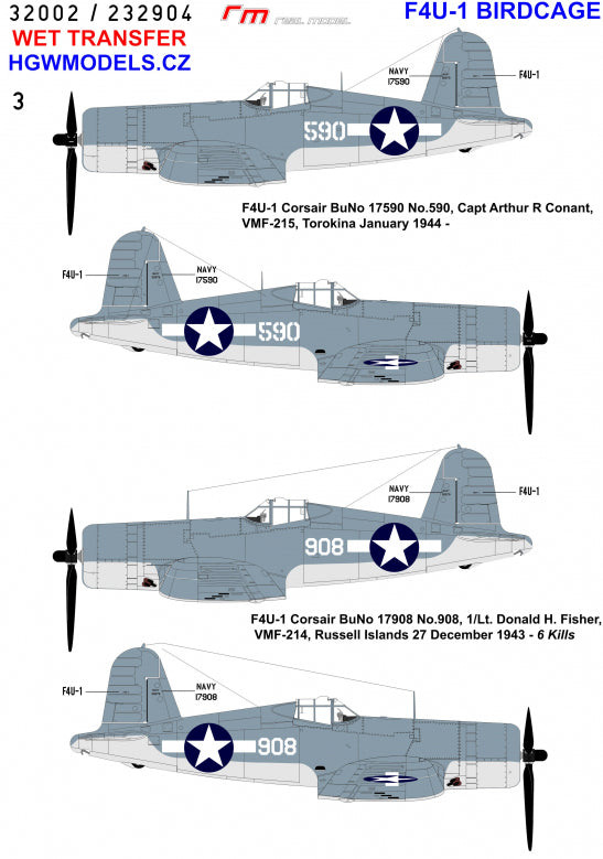 HGW HGW232904 1:32 Vought F4U-1A Corsair Aces Birdcage