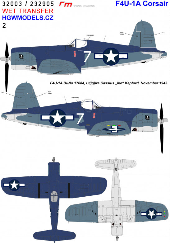 HGW HGW232905 1:32 Vought F4U-1A Corsair Jolly Rogers