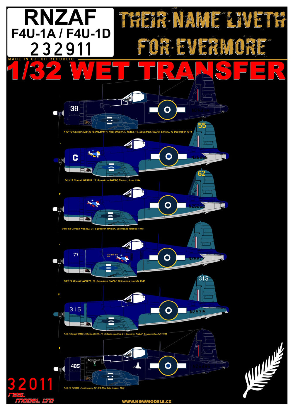 HGW HGW232911 1:32 RNZAF Vought F4U-1A / F4U-1D Corsair