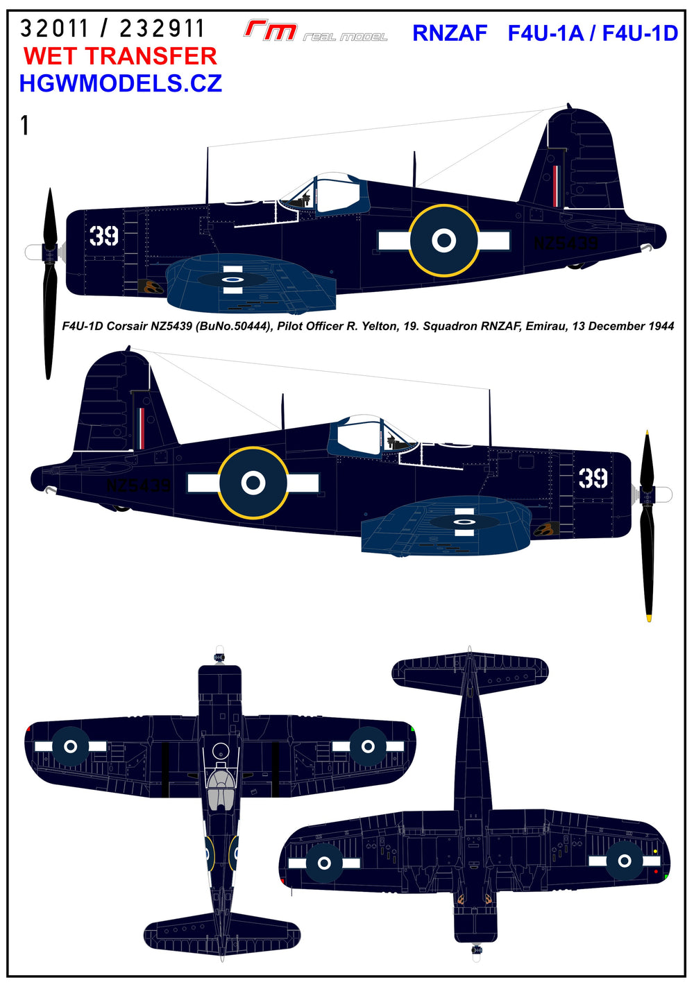 HGW HGW232911 1:32 RNZAF Vought F4U-1A / F4U-1D Corsair