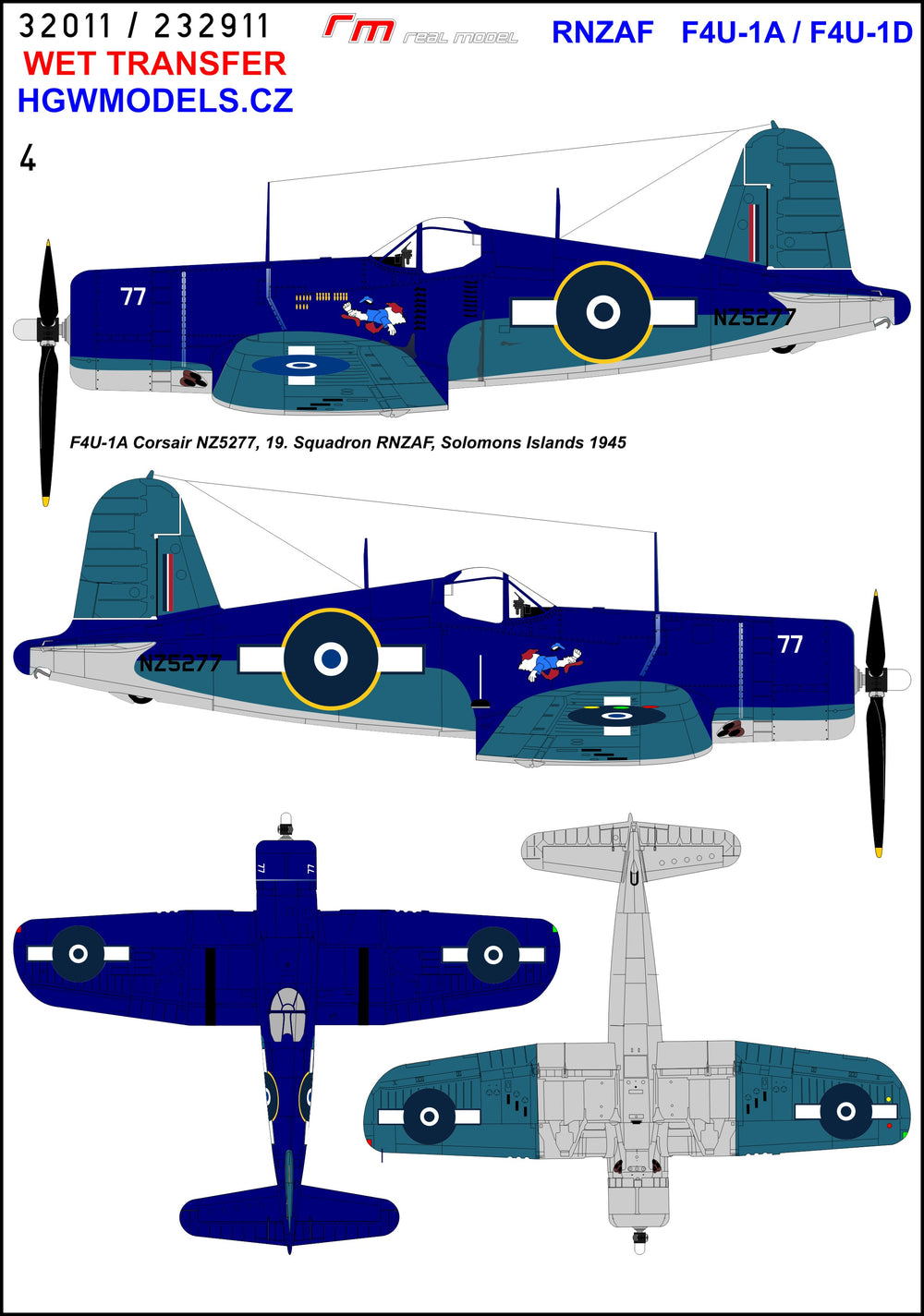 HGW HGW232911 1:32 RNZAF Vought F4U-1A / F4U-1D Corsair