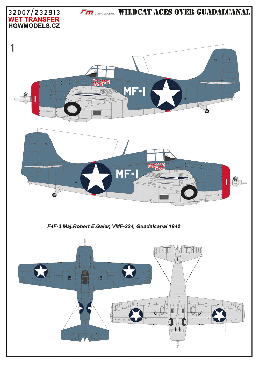 HGW HGW232913 1:32 Grumman F4F-3/F3F-4 Wilcat ACES over Guadalcanal
