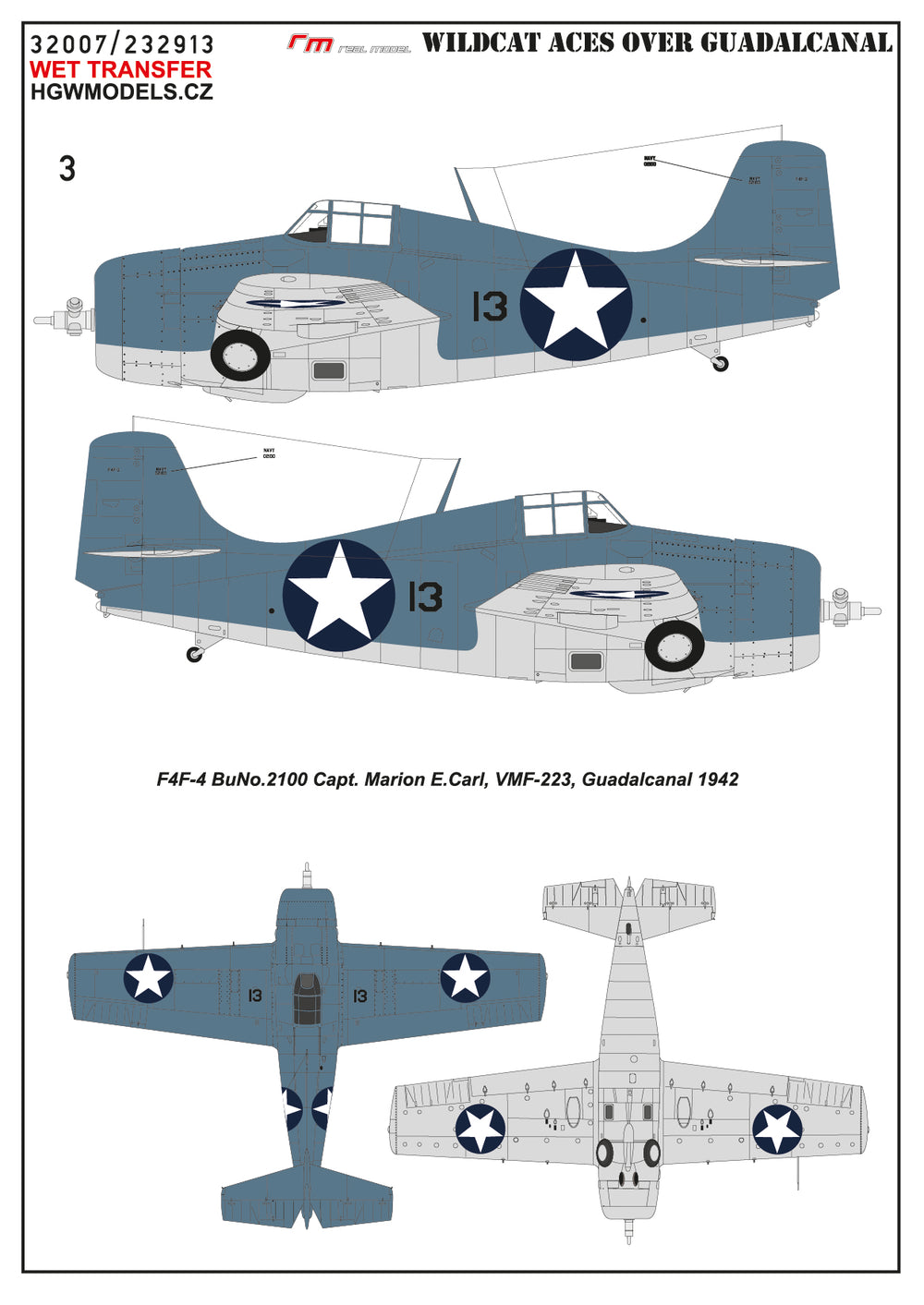 HGW HGW232913 1:32 Grumman F4F-3/F3F-4 Wilcat ACES over Guadalcanal