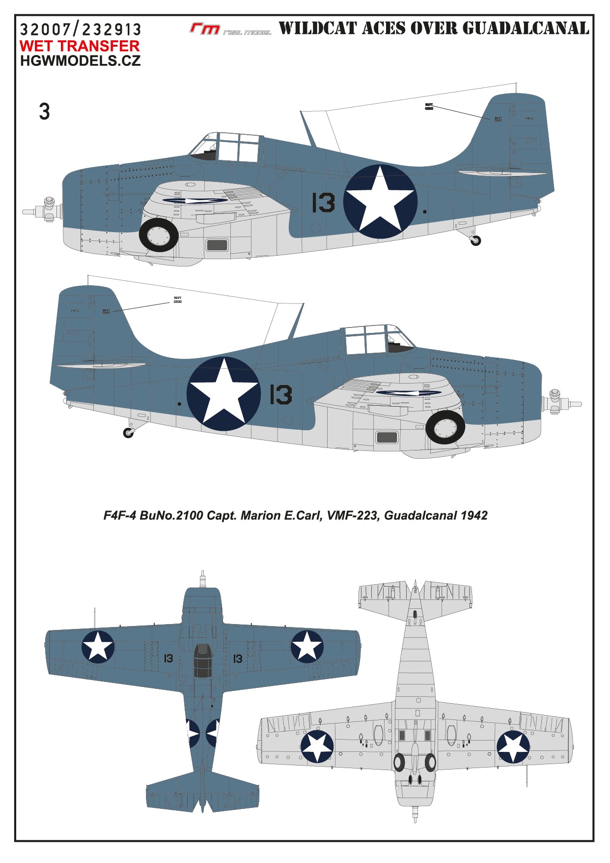 HGW HGW232913 1:32 Grumman F4F-3/F3F-4 Wilcat ACES over Guadalcanal