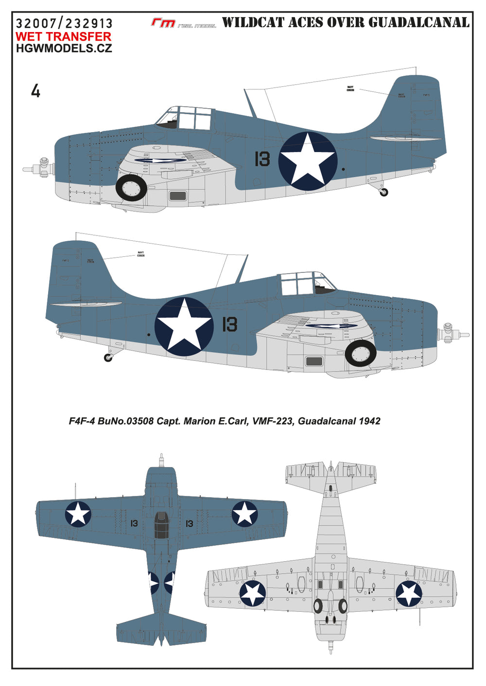 HGW HGW232913 1:32 Grumman F4F-3/F3F-4 Wilcat ACES over Guadalcanal