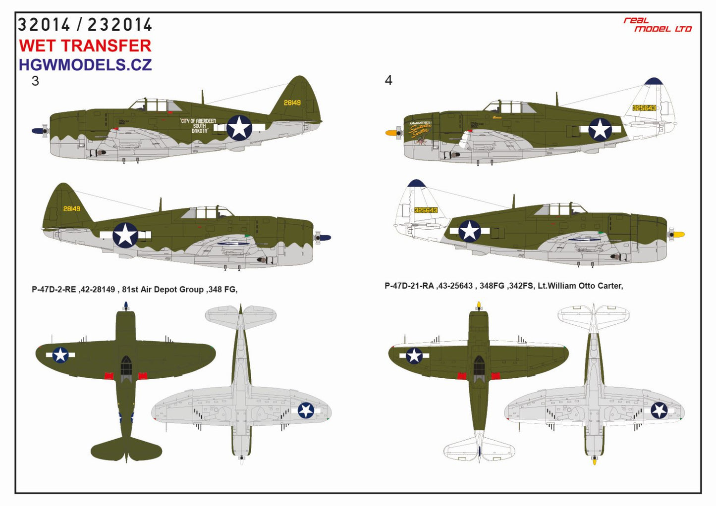 HGW HGW232914 Republic P-47D Thunderbolt Razorback OVER NEW GUINEA Pt.1 Markings
