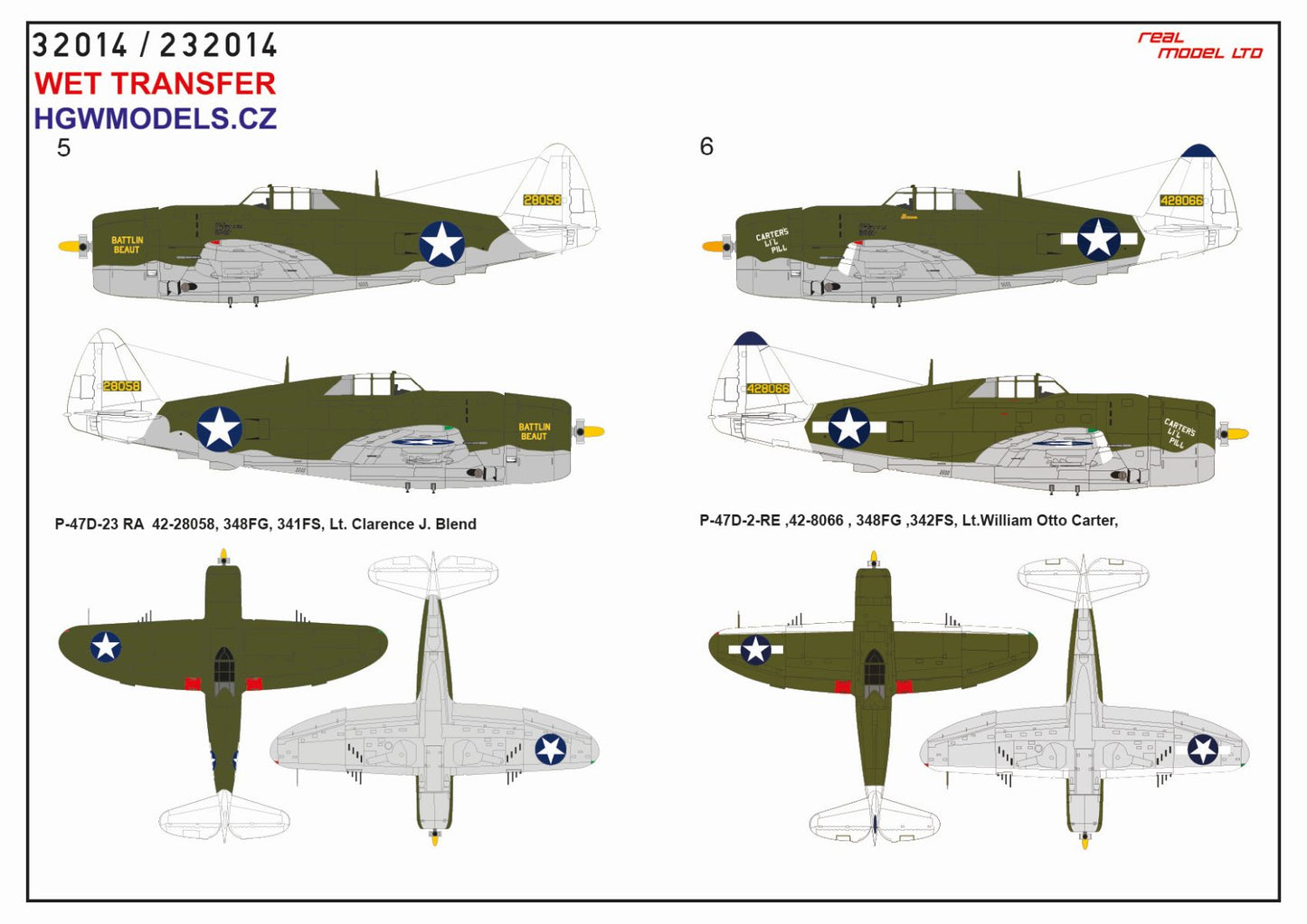 HGW HGW232914 Republic P-47D Thunderbolt Razorback OVER NEW GUINEA Pt.1 Markings
