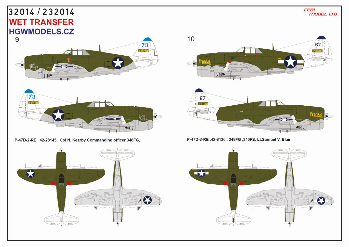 HGW HGW232914 Republic P-47D Thunderbolt Razorback OVER NEW GUINEA Pt.1 Markings
