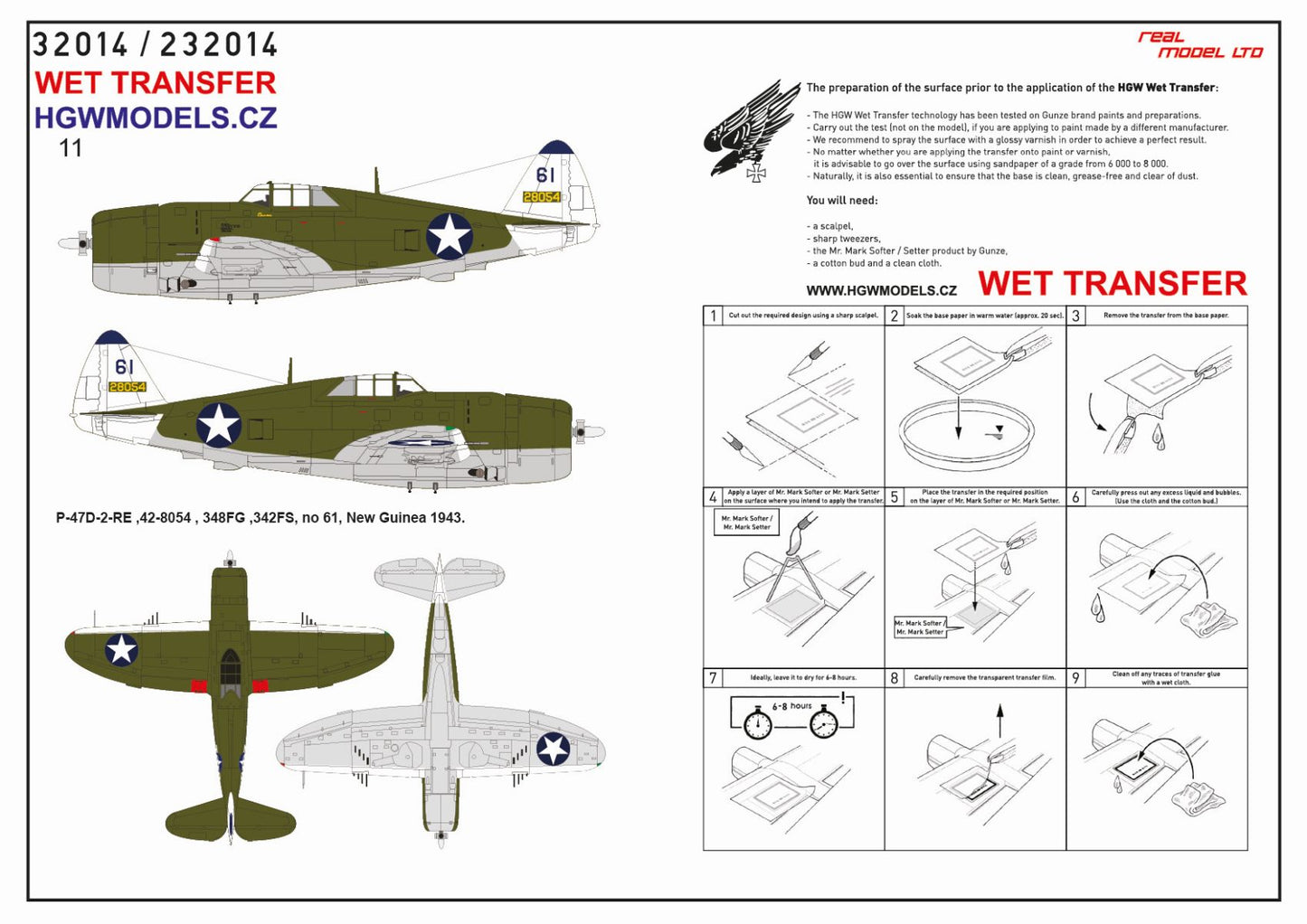 HGW HGW232914 Republic P-47D Thunderbolt Razorback OVER NEW GUINEA Pt.1 Markings