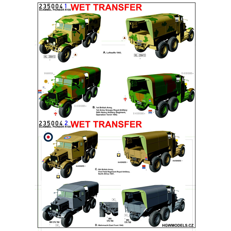 HGW HGW235004 1:35 Scammell Pioneer R100 Artillery Tractor Stencils