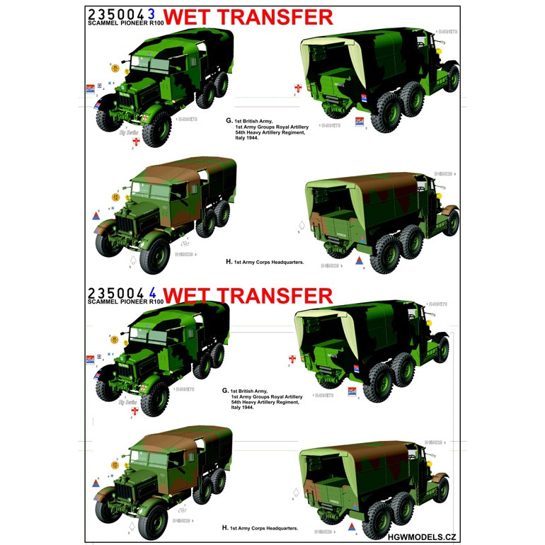 HGW HGW235004 1:35 Scammell Pioneer R100 Artillery Tractor Stencils